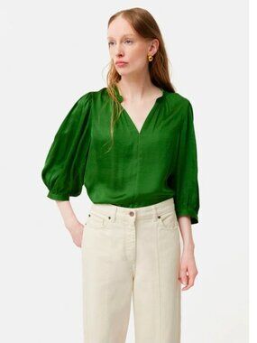 Jigsaw Cicelly Satin Drape Green Blouse Size 10
